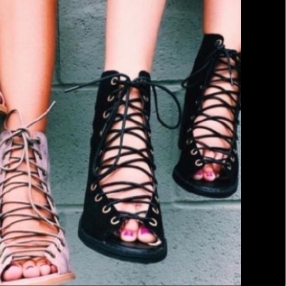 Jeffrey Campbell open toe lace up booties w/zipper - Picture 2 of 6
